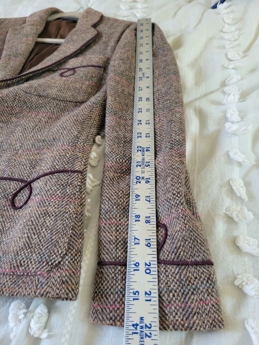 Vintage Ralph Lauren 100% Wool Herringbone Tweed Blazer Burgundy Trim Size 6 - Picture 11 of 13